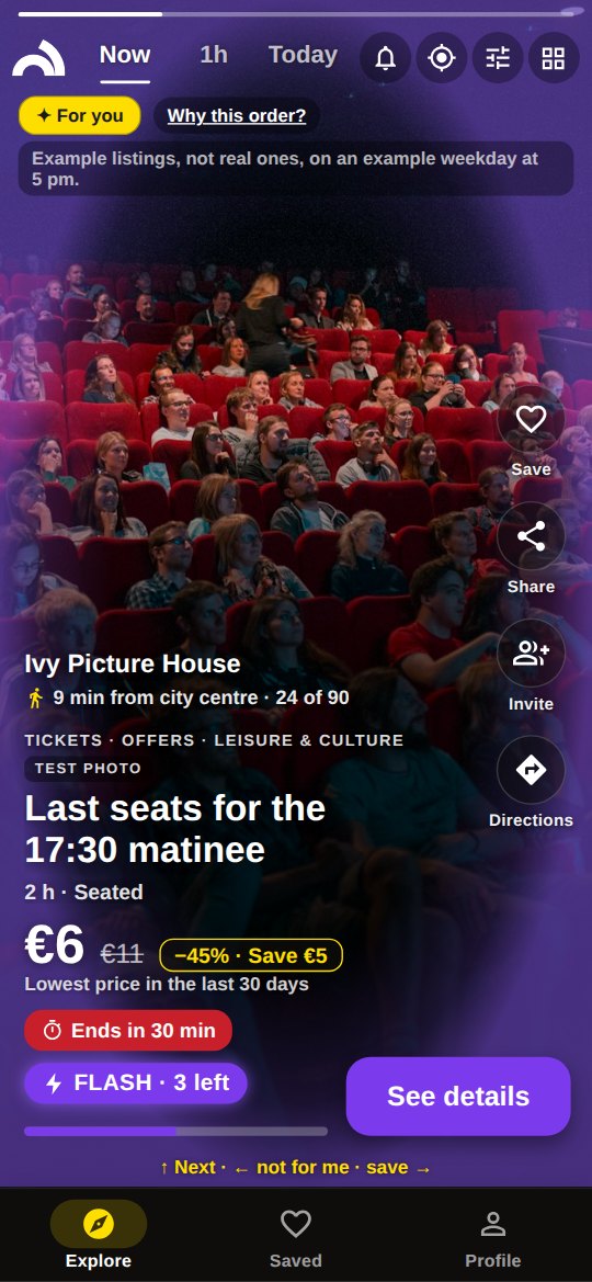Story from Ivy Picture House: tickets, the last seats for the 17:30 matinee, €6 instead of €11, 3 left.