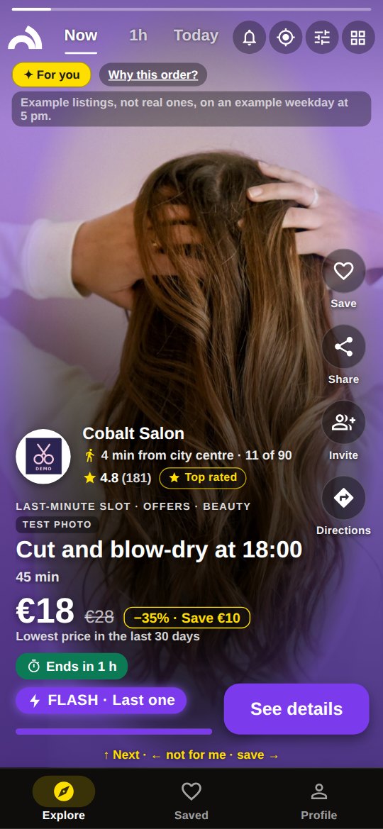 Story from Cobalt Salon: a last-minute slot, cut and blow-dry at 18:00, €18 instead of €28, the last one.