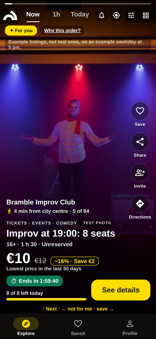 Story from Bramble Improv Club: improv at 19:00, 8 seats, €10.